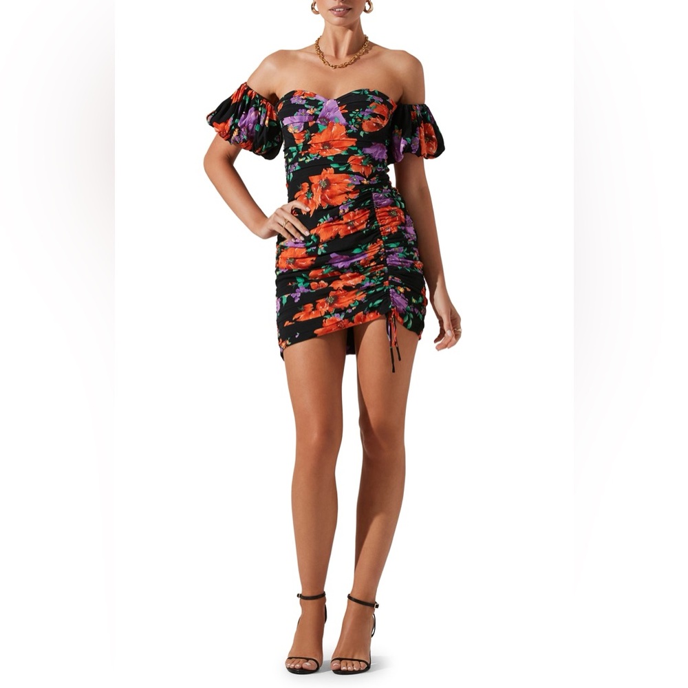 ASTR the label, Floral Ruched Off the Shoulder Minidress, small